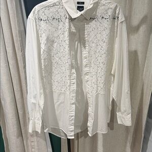 GAP White Lace Yoke Button-Down Shirt
